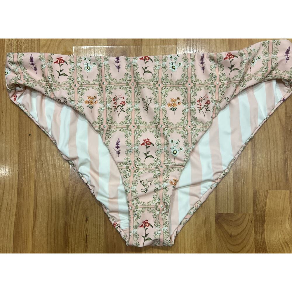 aguabendita Floral/Stripe Reversible Bikini Bottom 2X New